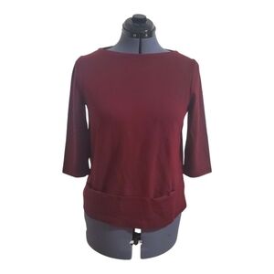 J. Jill Ponte 3/4 Sleeve Top Burgundy Red Size Small